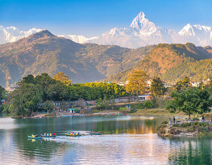 Honeymoon tour in Nepal the Photo taken in the lake side of Pokhara with the view of the mountains .
